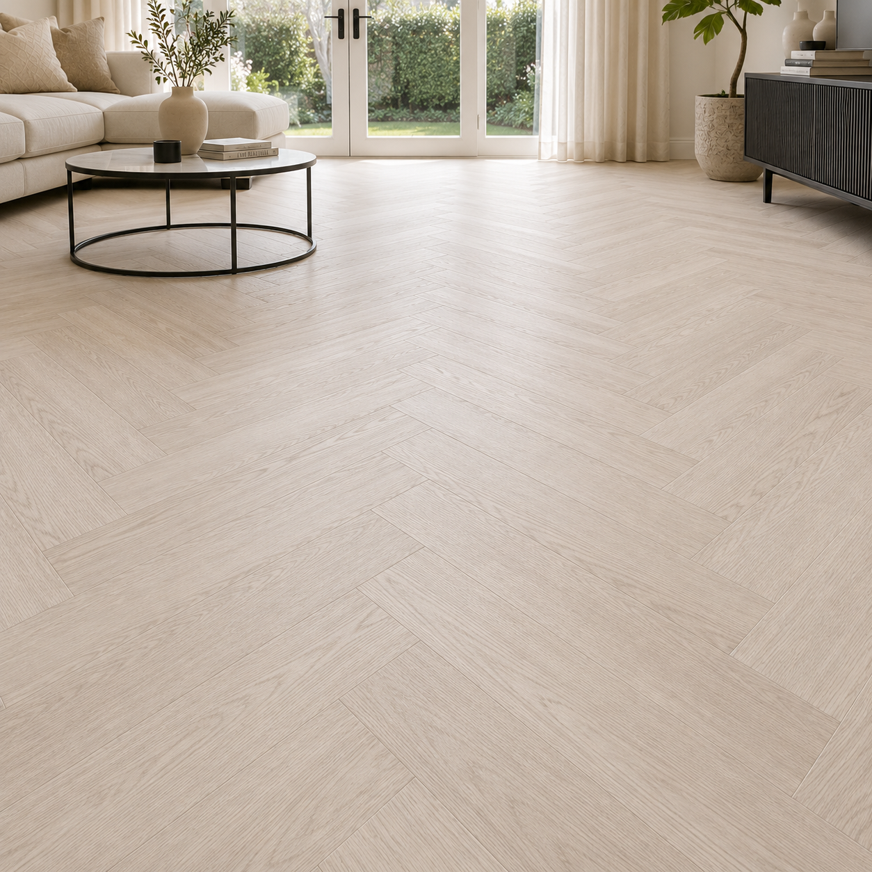 Ashford Beige Oak Kingsley 8mm Herringbone Laminate Flooring