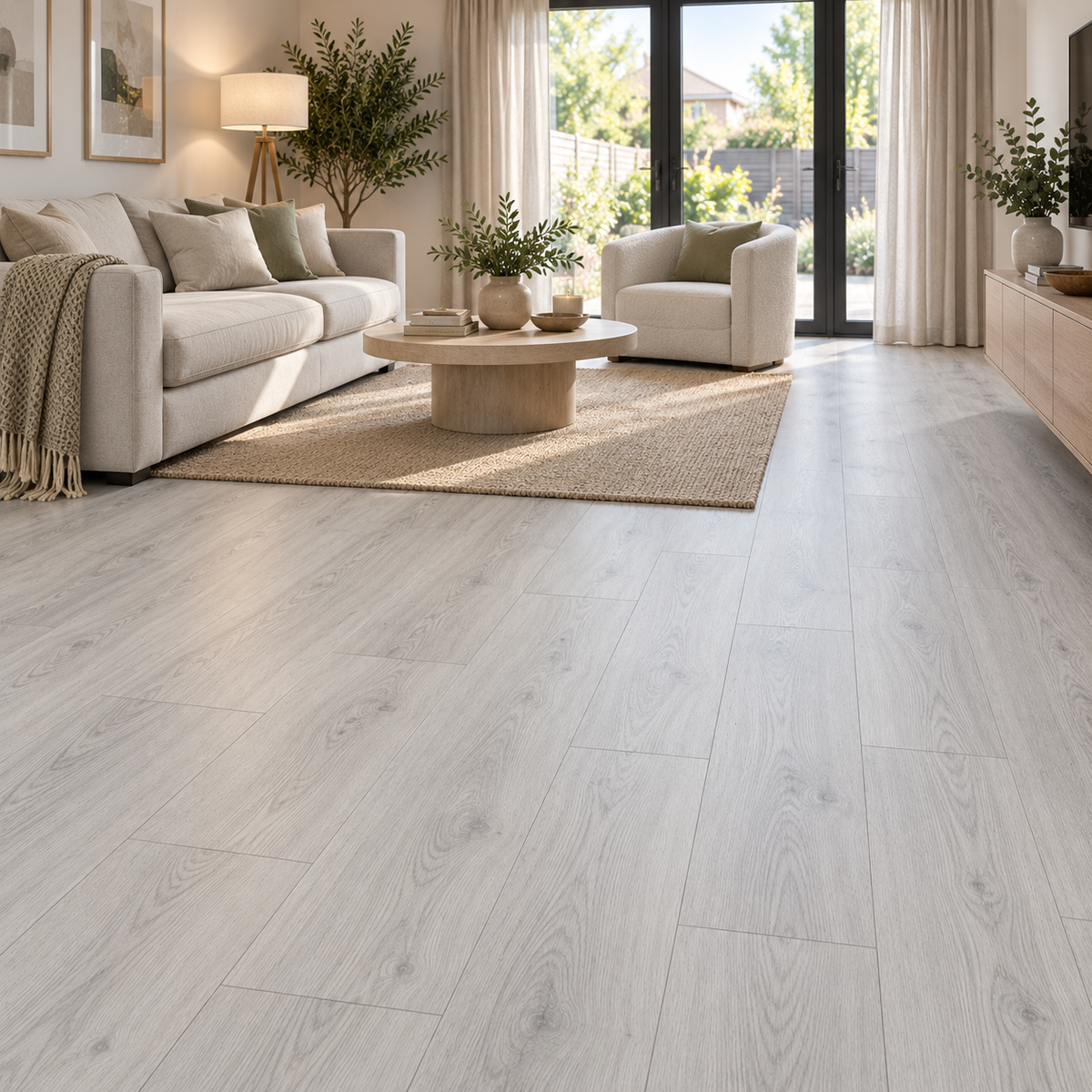 Modern White Grey Oak Plank Laminate Flooring