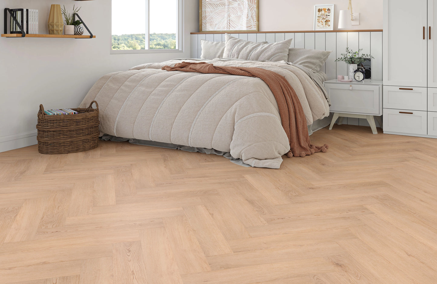 Waterproof Pure Nature Oak Herringbone LVT Rigid Core SPC Click Luxury Vinyl Tile Flooring