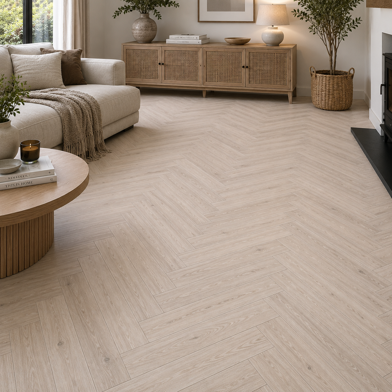 Greige Fairford Oak Herringbone LVT Rigid Core SPC Click Luxury Vinyl Tile Flooring