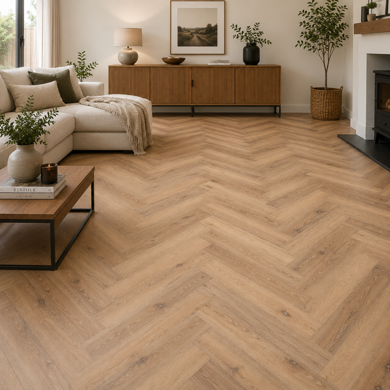 Amber Oak Waterproof Herringbone LVT Rigid Core SPC Click Luxury Vinyl Tile Flooring