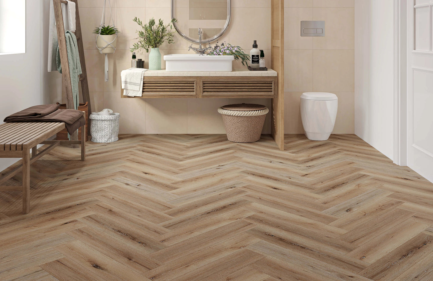 Waterproof Amber Oak Herringbone LVT Rigid Core SPC Click Luxury Vinyl Tile Flooring