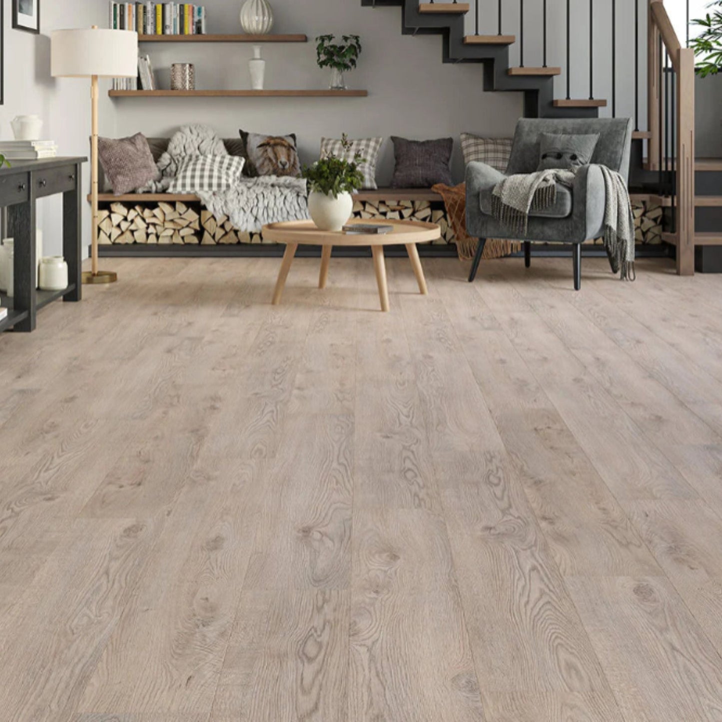 Cool Beige Oak AGT Effect 12mm Laminate Flooring Thalen