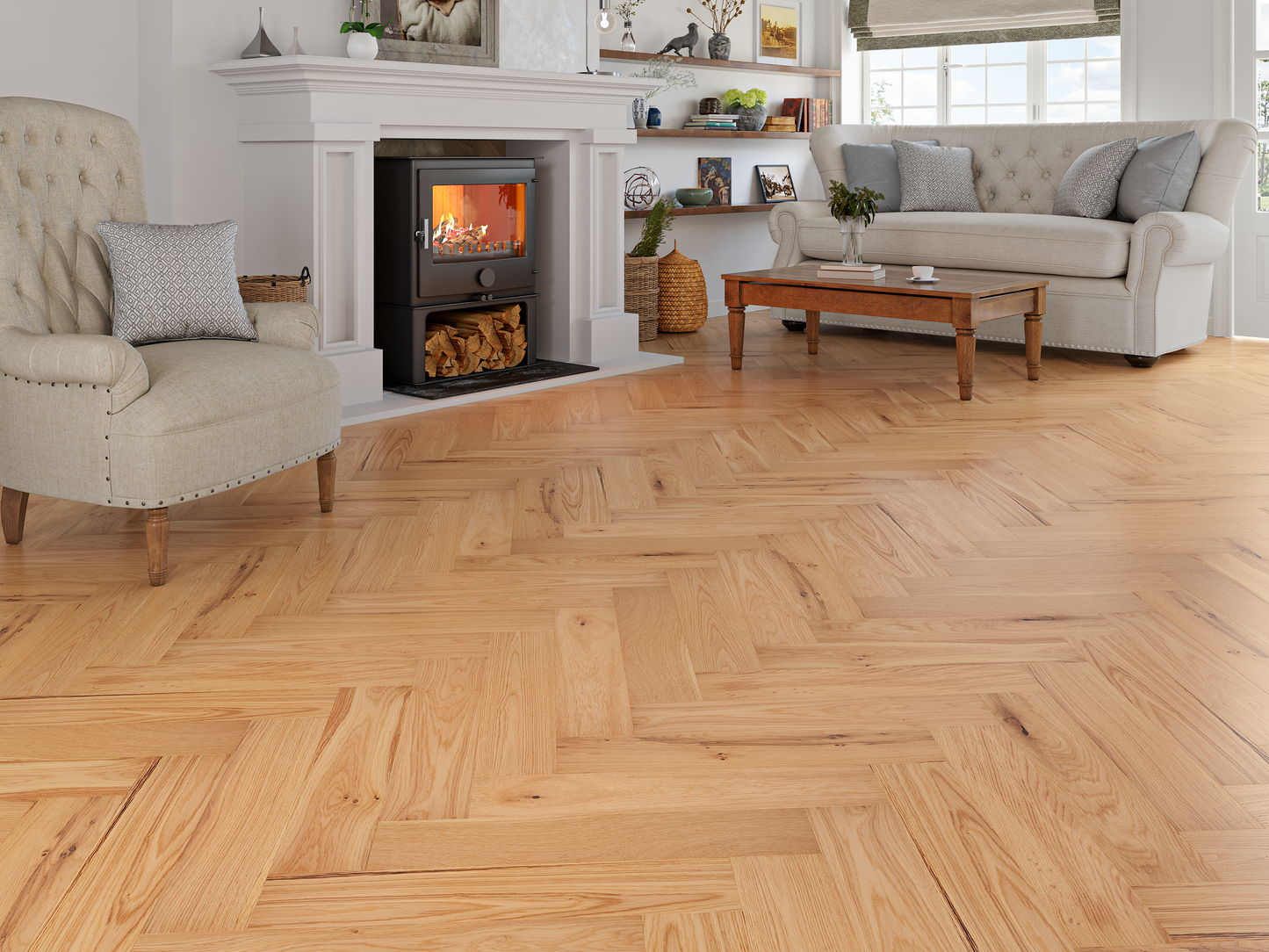 Holloway Pearl Oak 15mm Herringbone Engineered Wood Flooring