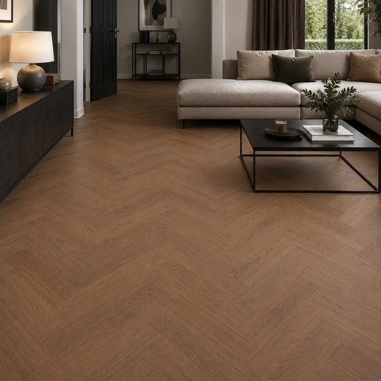Dark Brown 12mm Westbury Oak Herringbone Laminate Flooring