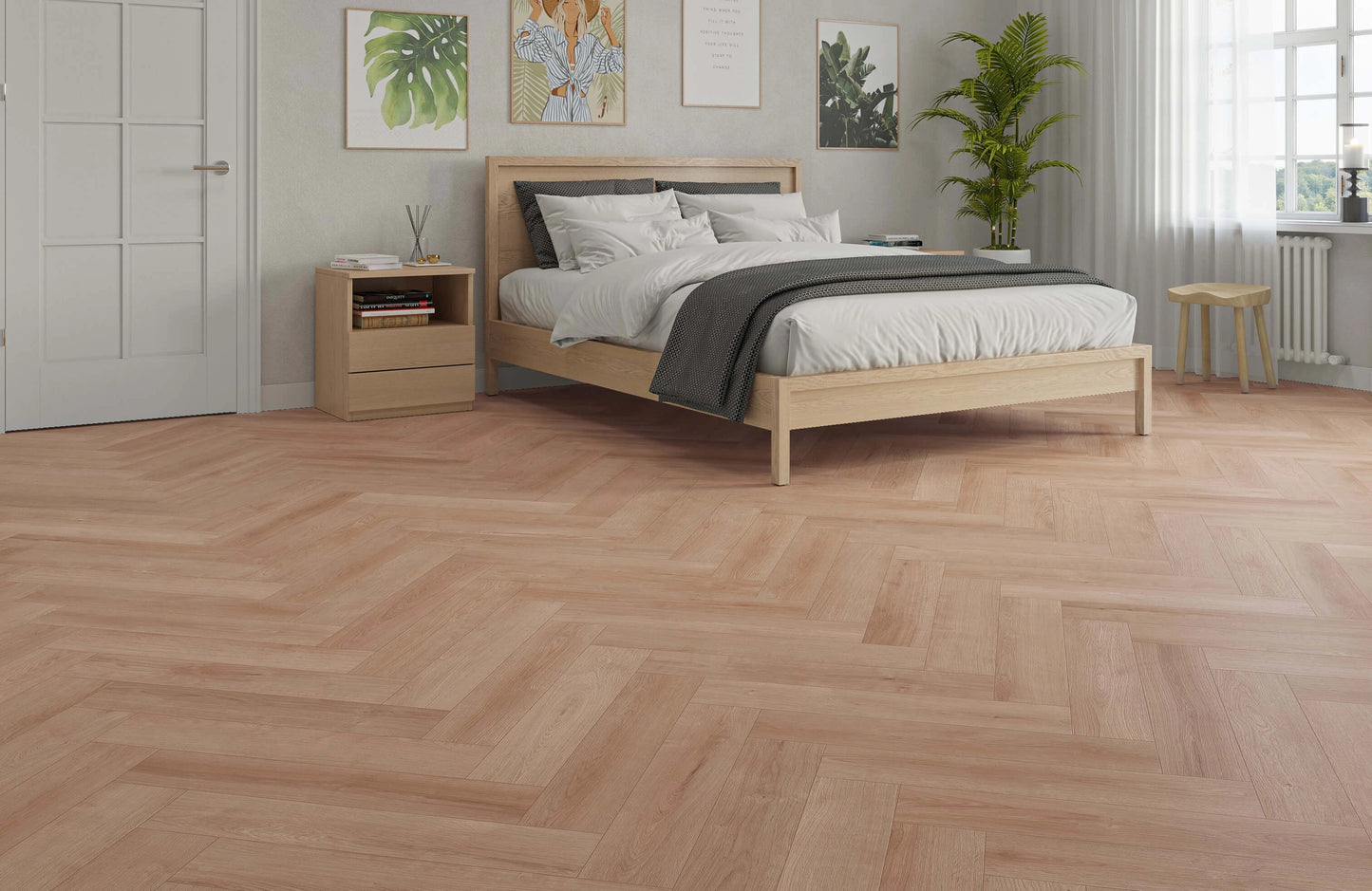 Waterproof Warmstone Oak Herringbone 8mm Herringbone LVT Rigid Core SPC 3D Click Luxury Vinyl Tile Flooring