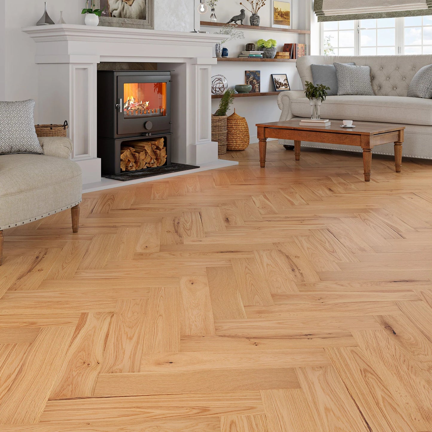 Holloway Pearl Oak 15mm Herringbone Engineered Wood Flooring
