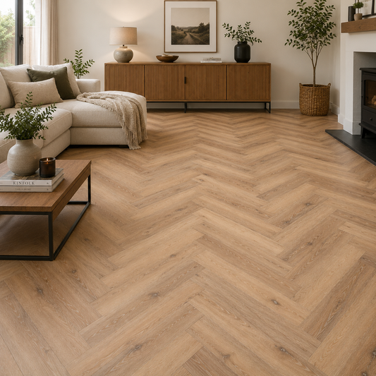 Amber Oak Waterproof Herringbone LVT Rigid Core SPC Click Luxury Vinyl Tile Flooring