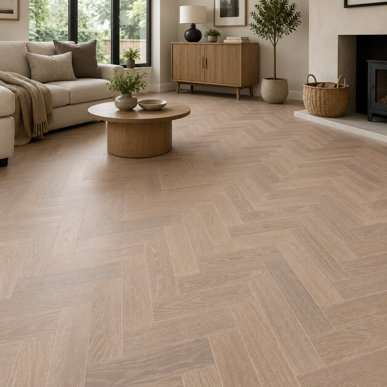 PrimeLine Sander Oak 20mm Herringbone Brushed & Lacquered Engineered Wood Flooring