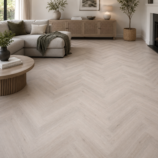 Greige Fairford Oak Herringbone LVT Rigid Core SPC Click Luxury Vinyl Tile Flooring
