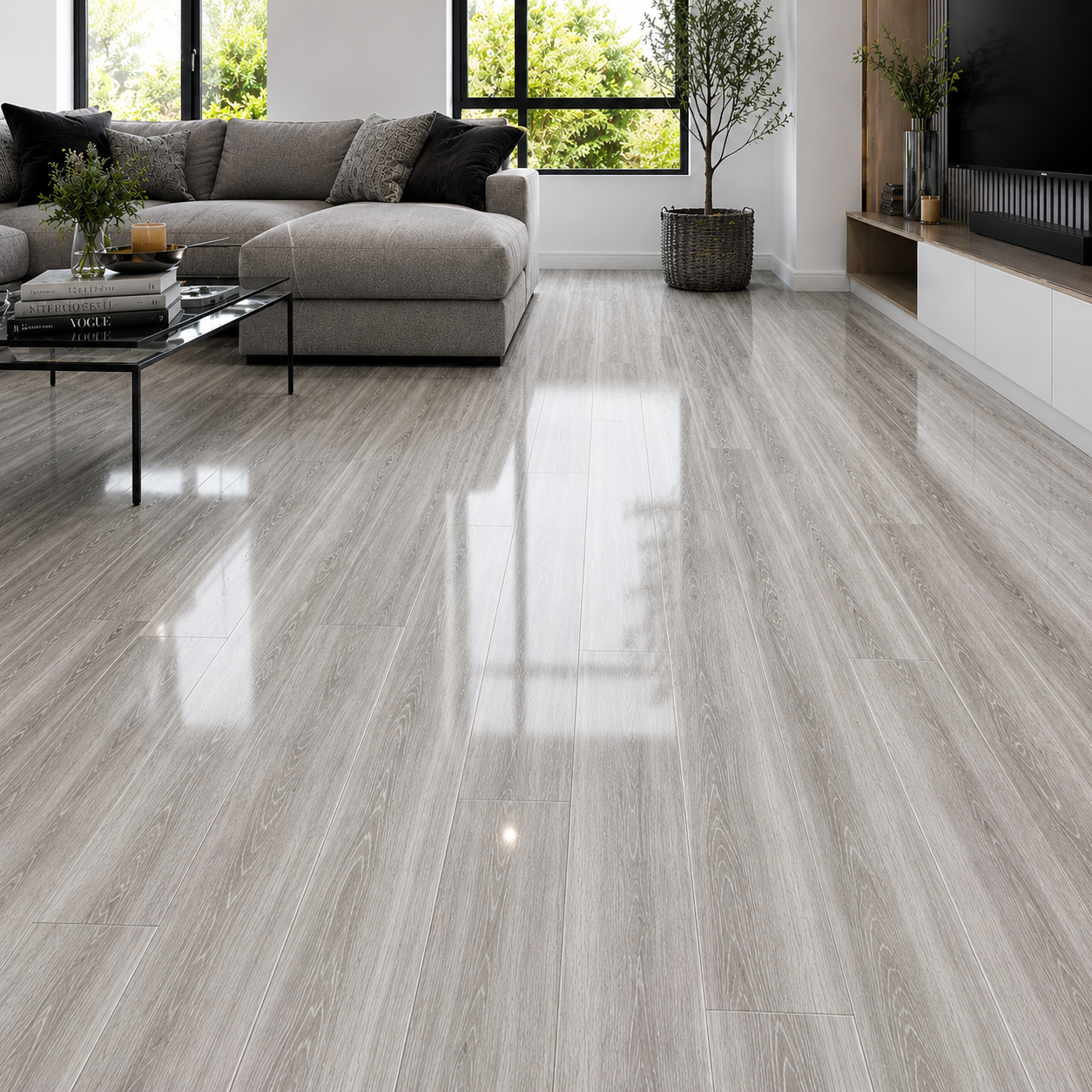 High Gloss Silver Ice Laminate Flooring
