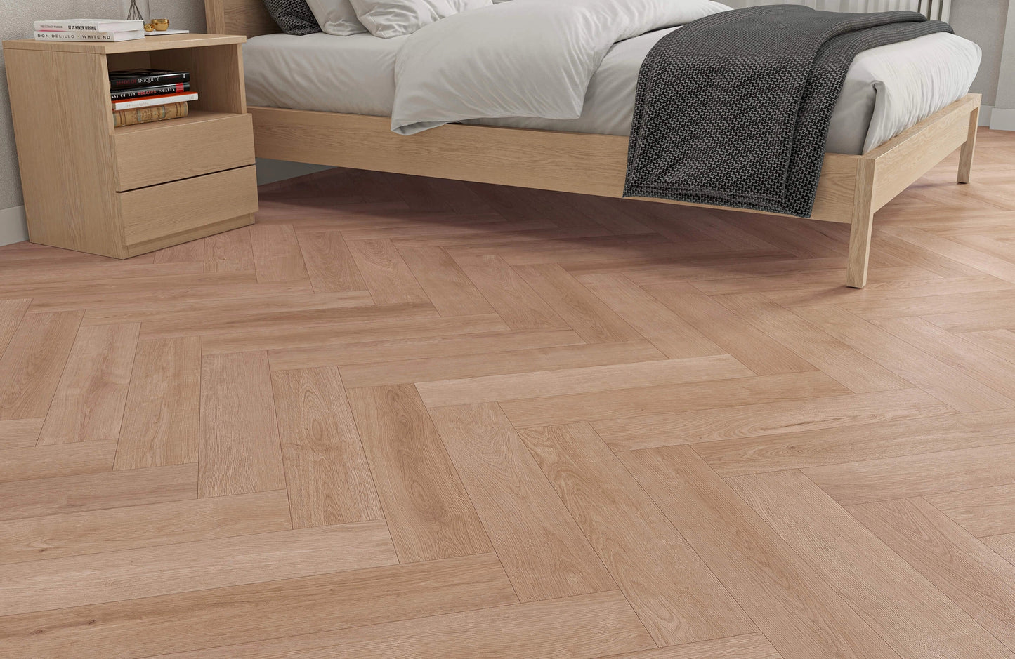 Waterproof Warmstone Oak Herringbone 8mm Herringbone LVT Rigid Core SPC 3D Click Luxury Vinyl Tile Flooring