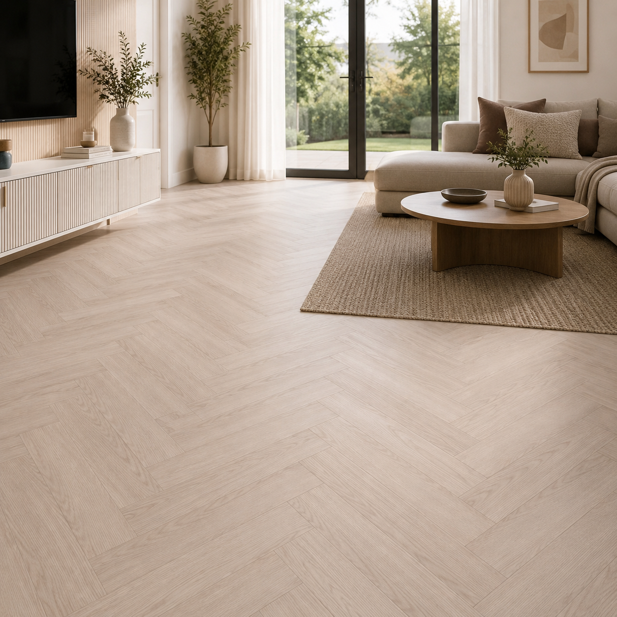 Greige Whitford Oak Kingsley 8mm Herringbone Laminate Flooring
