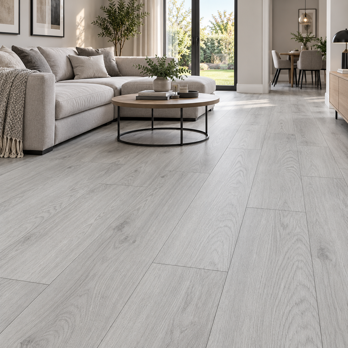 Modern White Grey Oak Plank Laminate Flooring