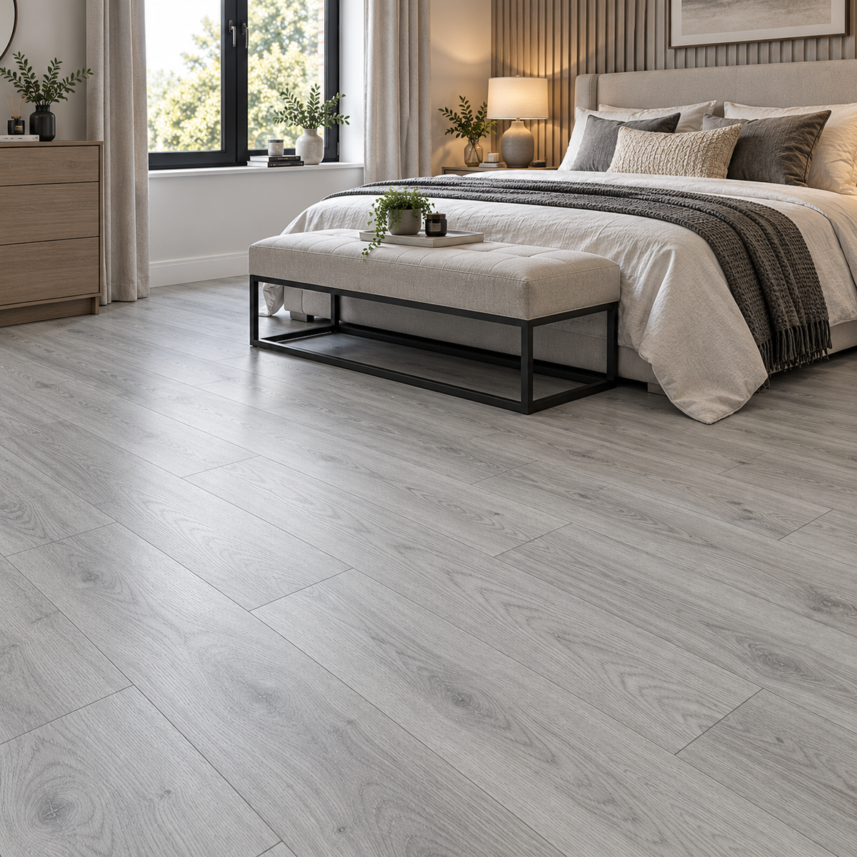 Modern White Grey Oak Plank Laminate Flooring
