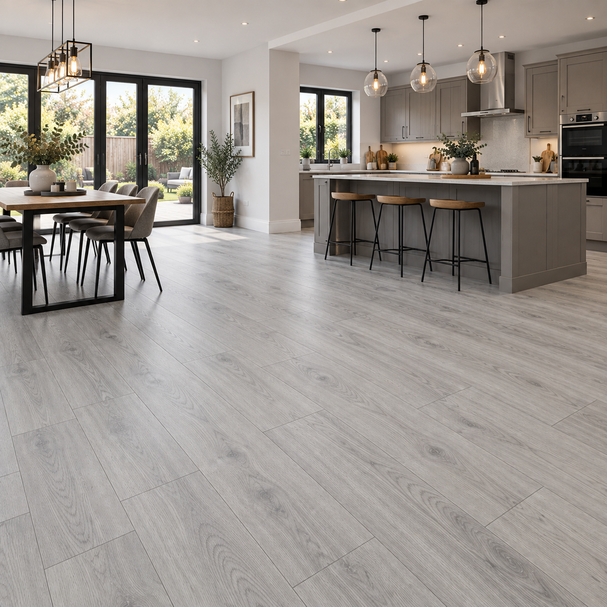 Modern White Grey Oak Plank Laminate Flooring
