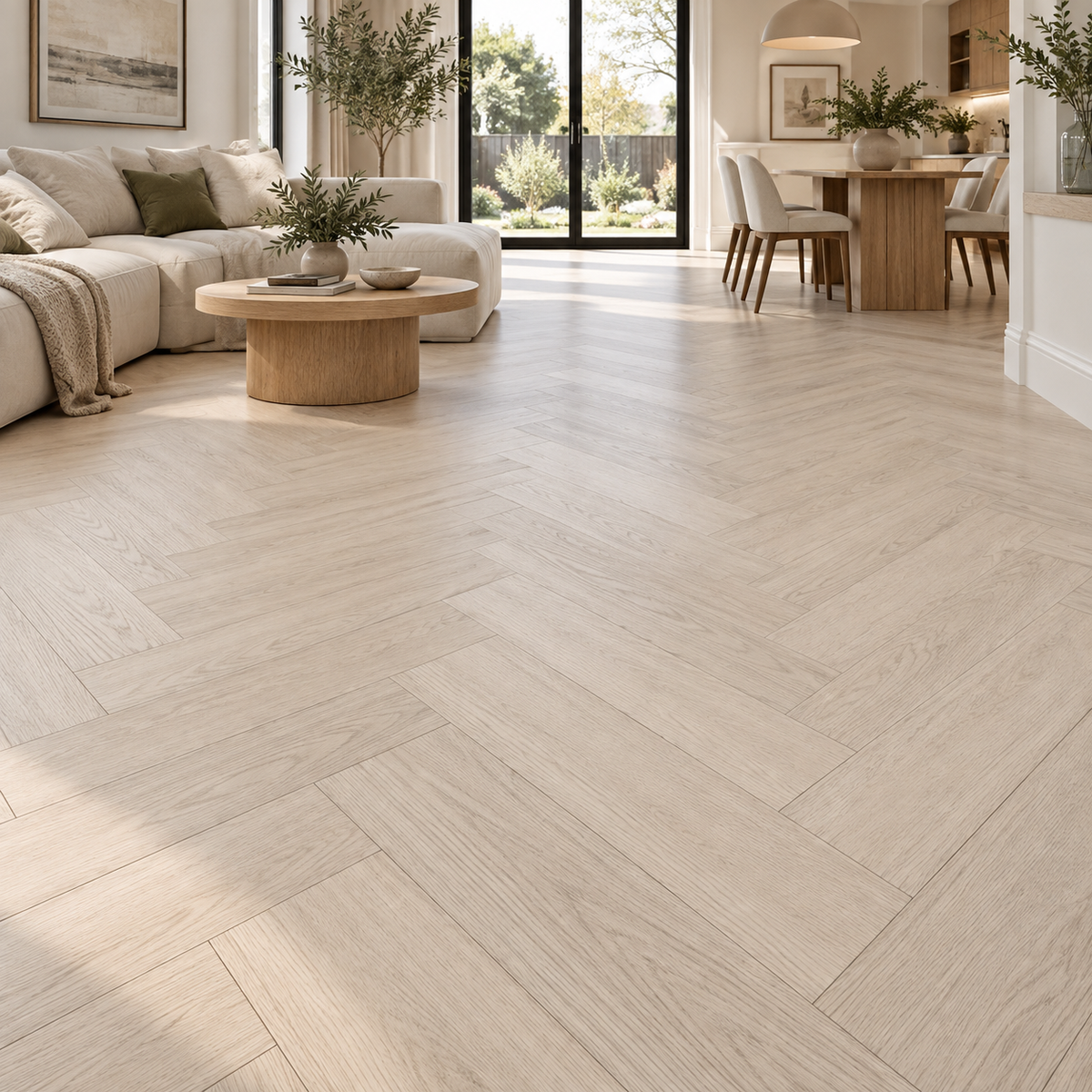Ashford Beige Oak Kingsley 8mm Herringbone Laminate Flooring