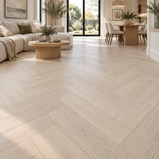 Ashford Beige Oak Kingsley 8mm Herringbone Laminate Flooring