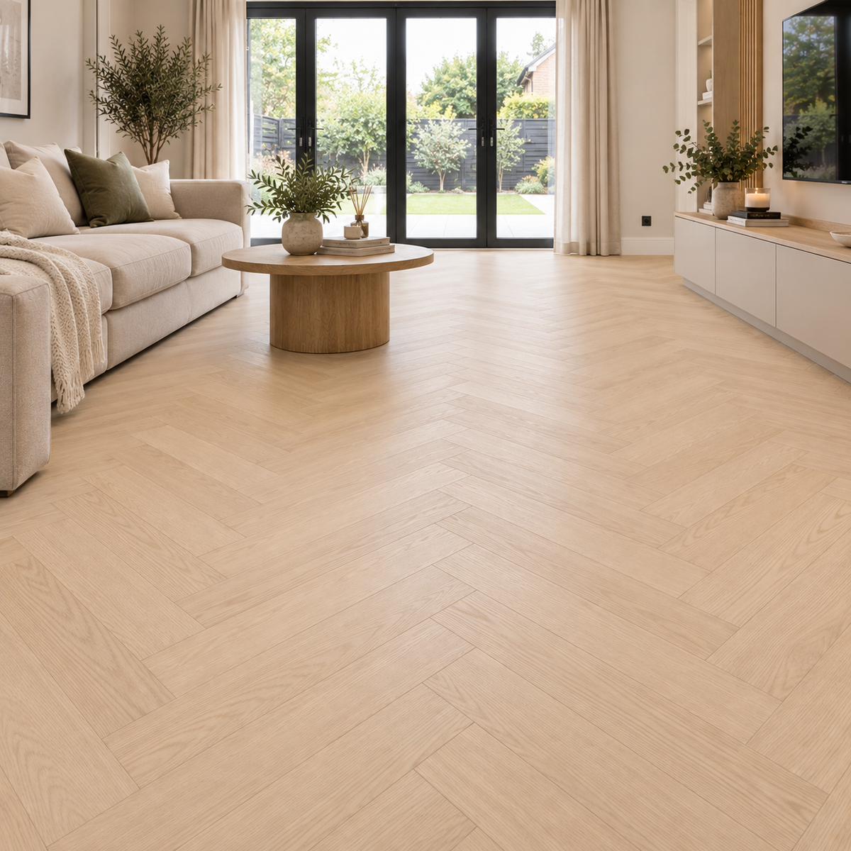 Light Oak Eversham Kingsley 8mm Herringbone Laminate Flooring