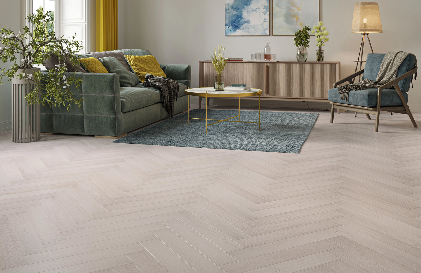 Kingsley 12mm Ashford Oak Herringbone Laminate Flooring