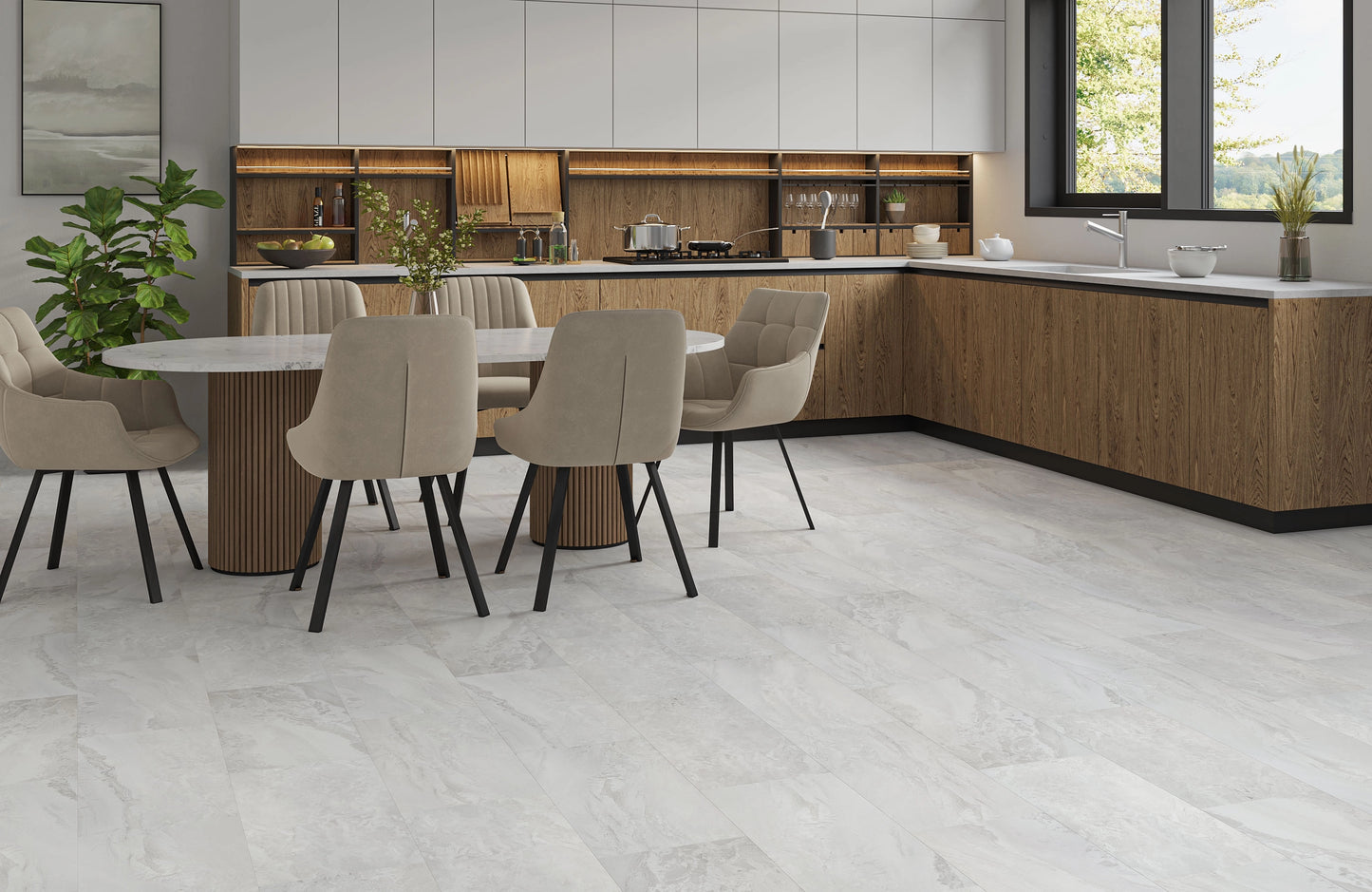 Waterproof LuxeTile SnowRock Oak 2mm Glue Down LVT