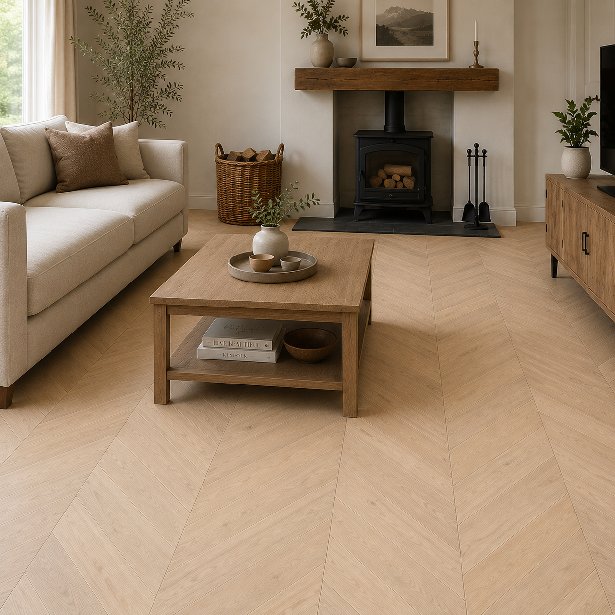 Grantham Oak 14mm Chevron Smooth & Oiled Engineered Wood Flooring