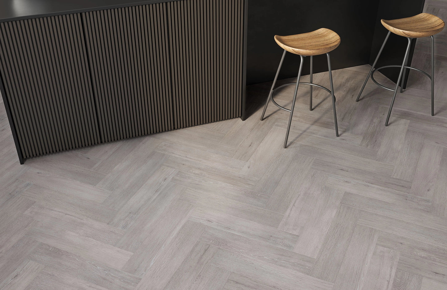 Waterproof Titan Grey Oak Herringbone LVT Rigid Core SPC Click Luxury Vinyl Tile Flooring
