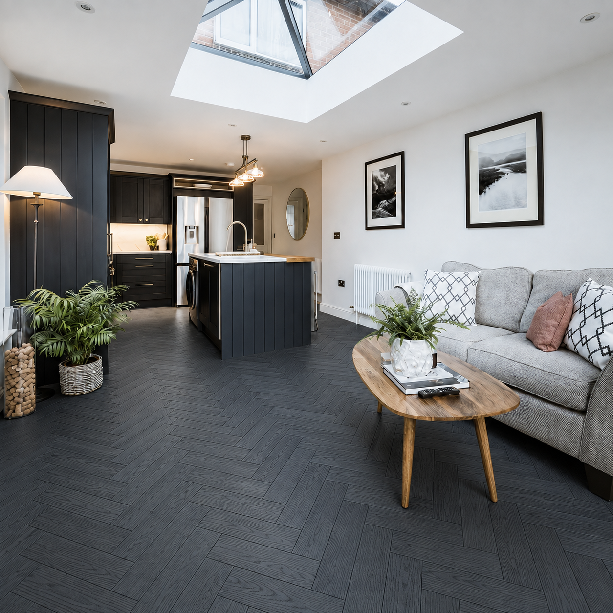 Black Oak Verona Harrington Herringbone Brushed & Lacquered Engineered Wood Flooring