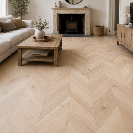 Bexley Oak 14mm Chevron Smooth & Unfinished Engineered Wood Flooring