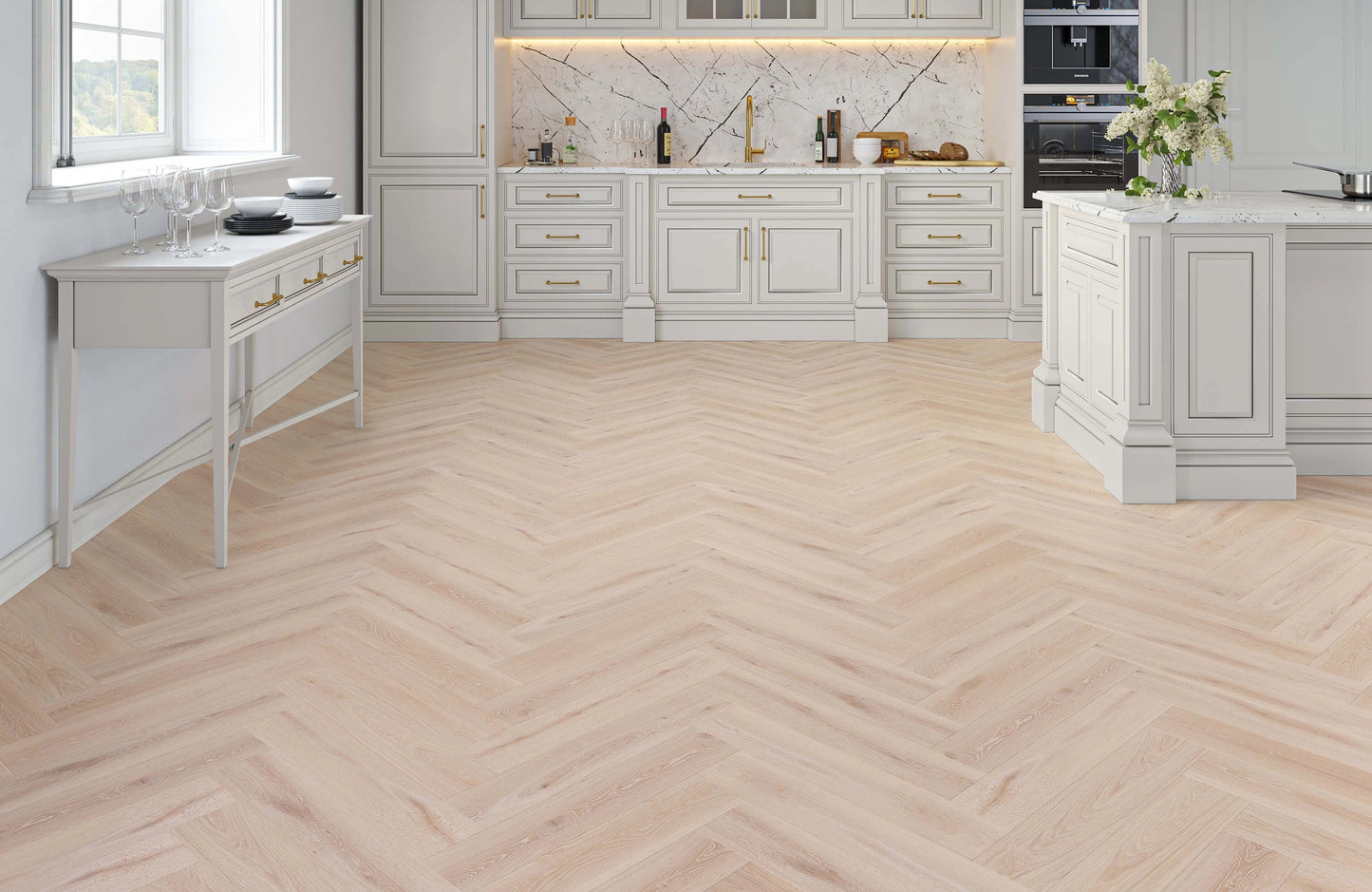 Waterproof Elmhurst Oak 8mm Herringbone LVT Rigid Core SPC 3D Click Luxury Vinyl Tile Flooring