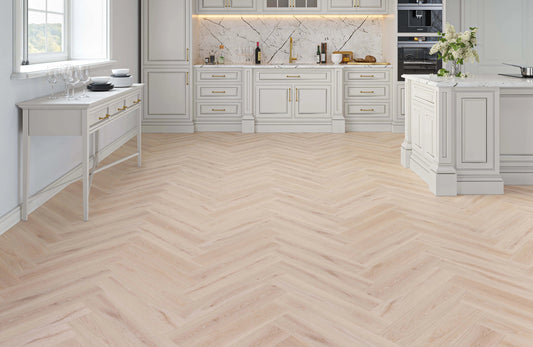 Waterproof Elmhurst Oak 8mm Herringbone LVT Rigid Core SPC 3D Click Luxury Vinyl Tile Flooring