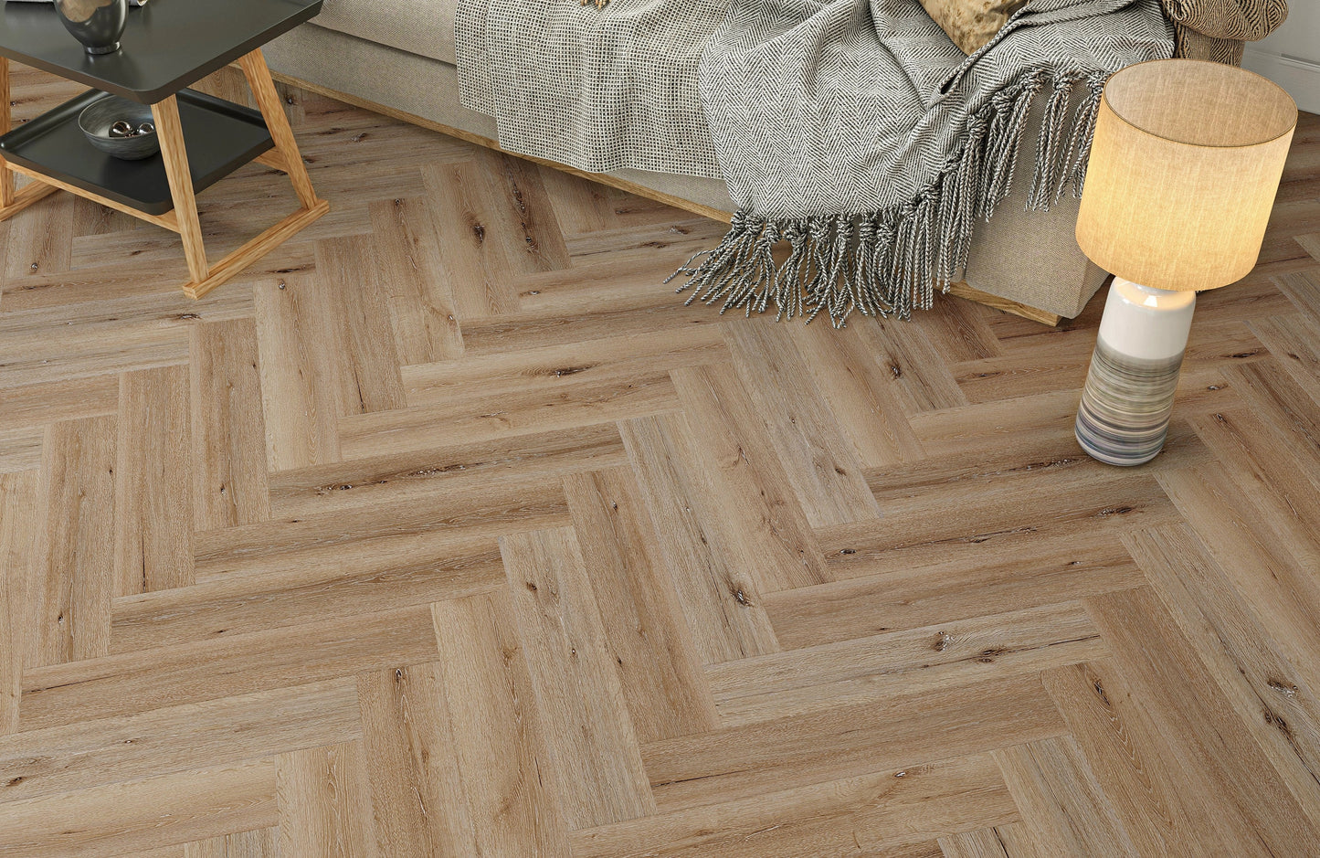 Waterproof Amber Oak Herringbone LVT Rigid Core SPC Click Luxury Vinyl Tile Flooring