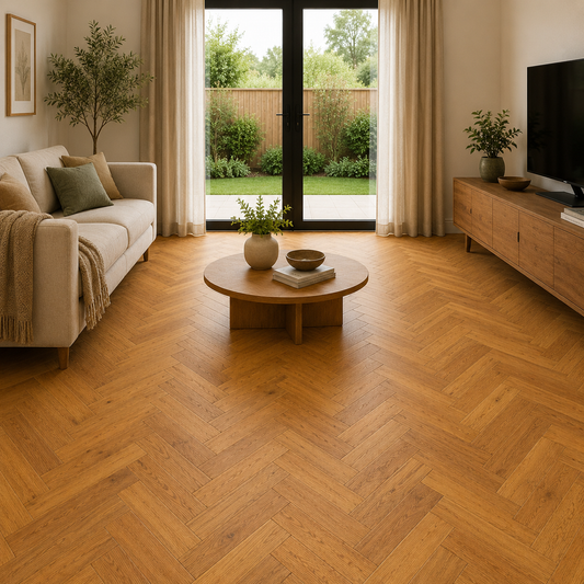 Honey Oak Verona Amberwood Herringbone Brushed & Oiled Engineered Wood Flooring