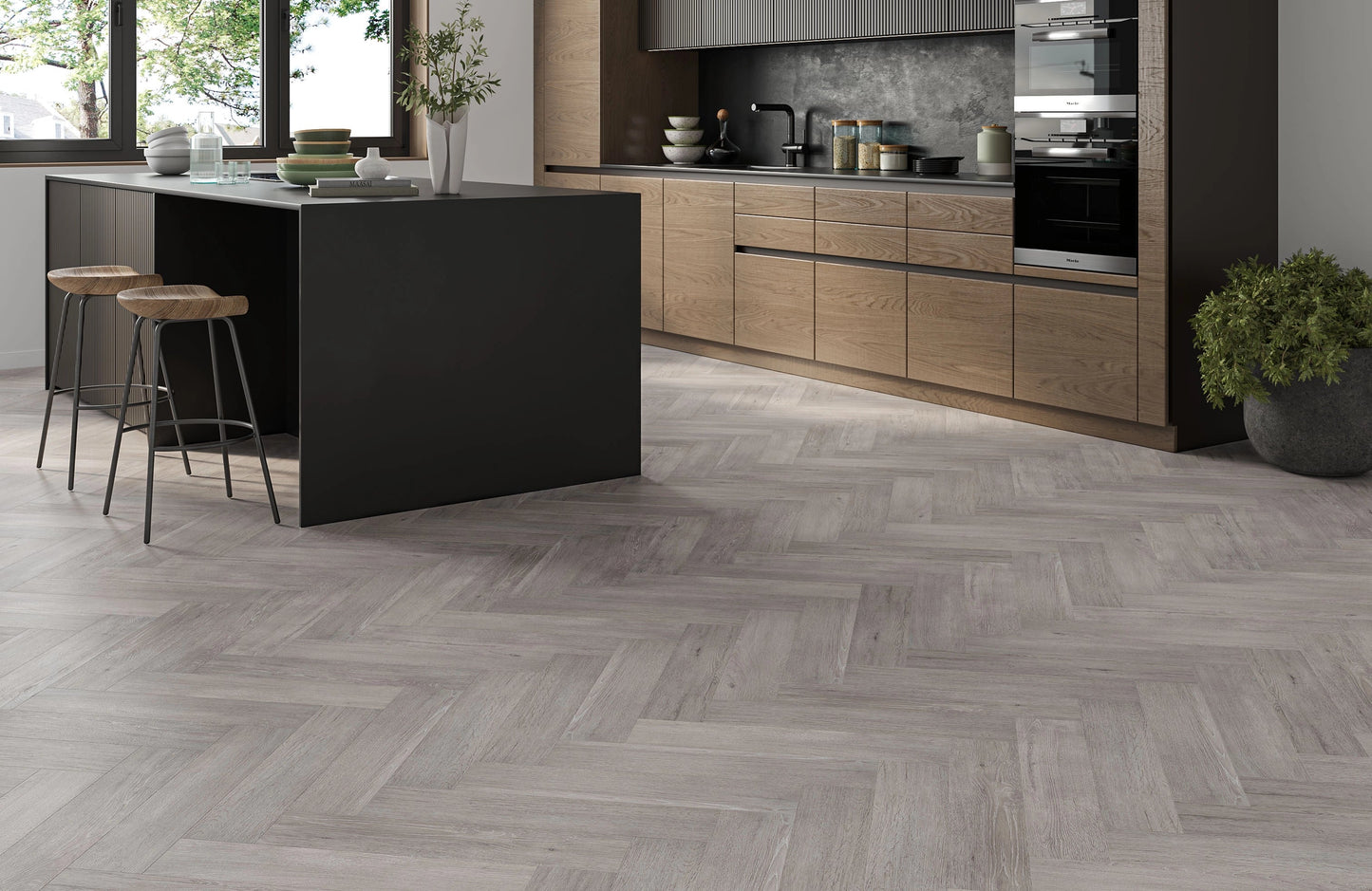 Waterproof Titan Grey Oak Herringbone LVT Rigid Core SPC Click Luxury Vinyl Tile Flooring