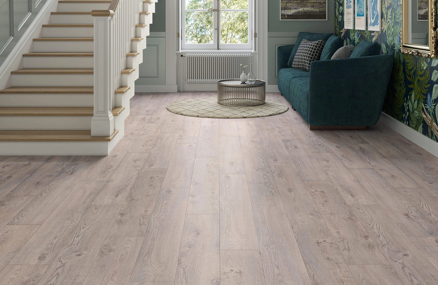 Cool Beige Oak AGT Effect 12mm Laminate Flooring Thalen
