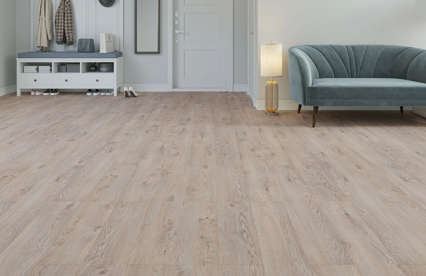 Cool Beige Oak AGT Effect 12mm Laminate Flooring Thalen