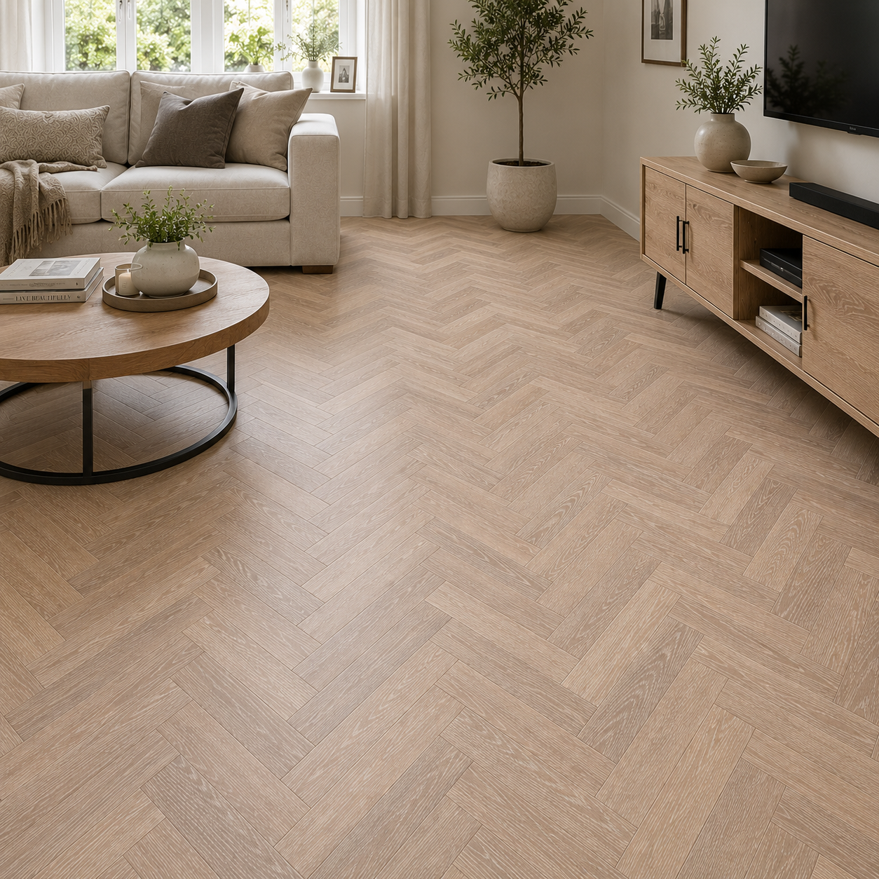 PrimeLine Sander Oak 20mm Herringbone Brushed & Lacquered Engineered Wood Flooring