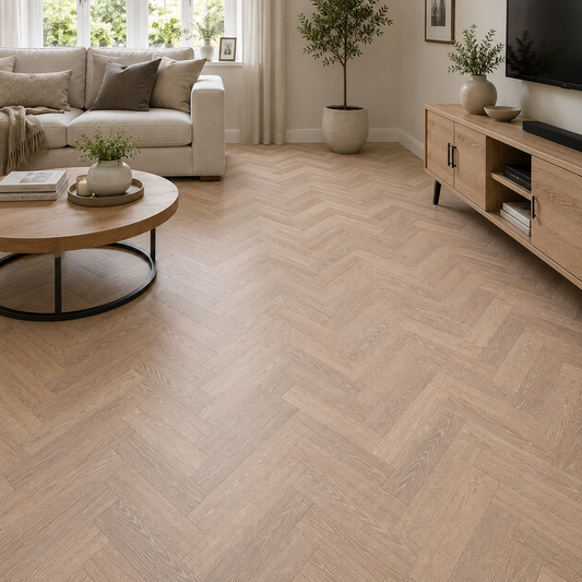 PrimeLine Sander Oak 20mm Herringbone Brushed & Lacquered Engineered Wood Flooring