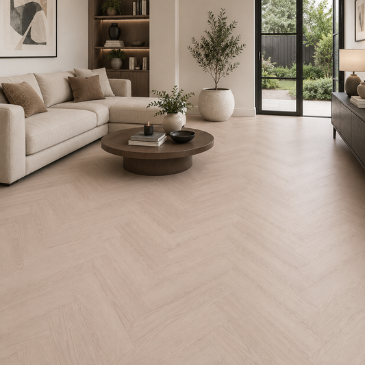 Beige 12mm Whitford Oak Herringbone Laminate Flooring
