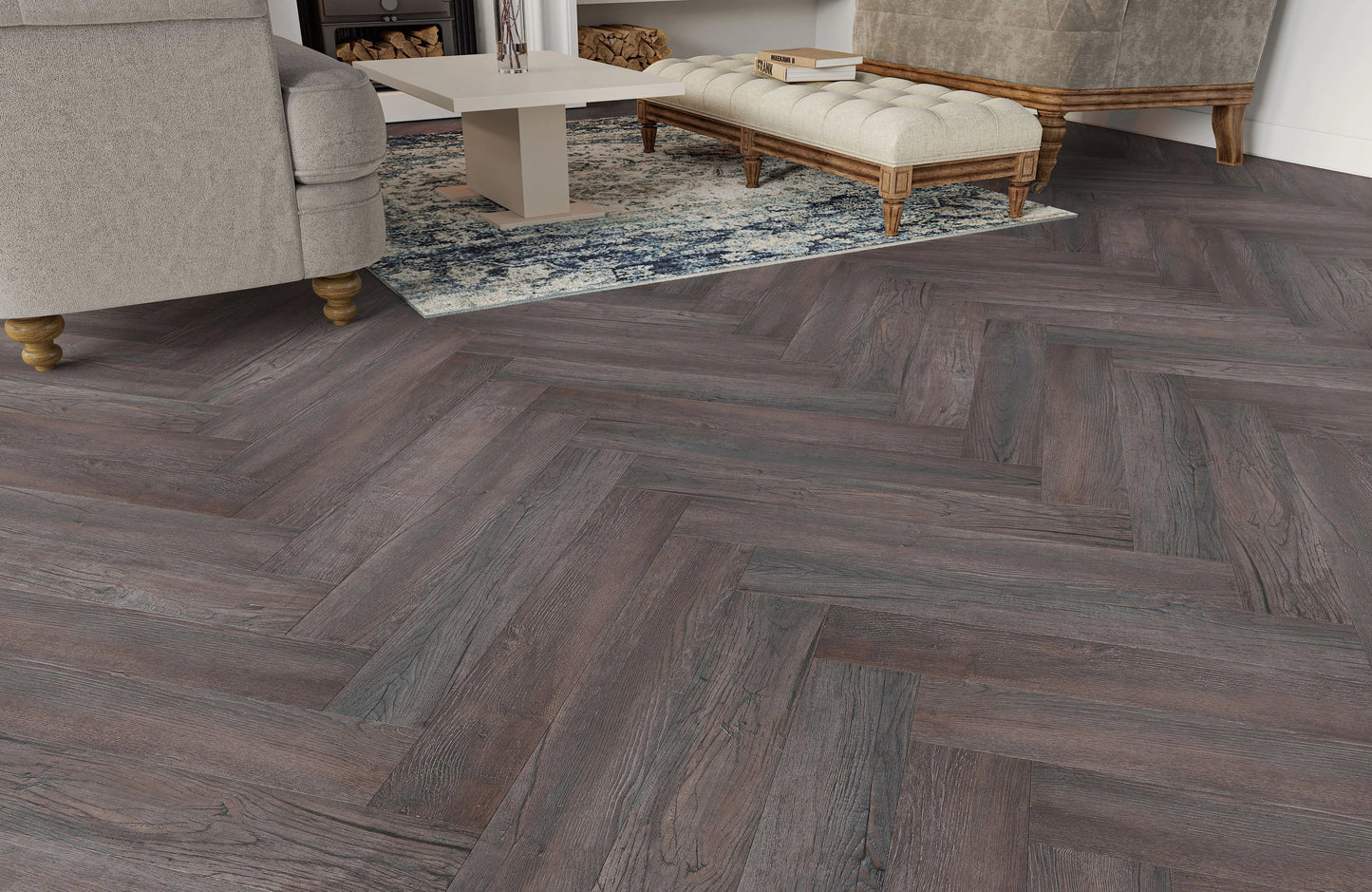 Kingsley 8mm Rustic Grey Oak Herringbone Laminate Flooring