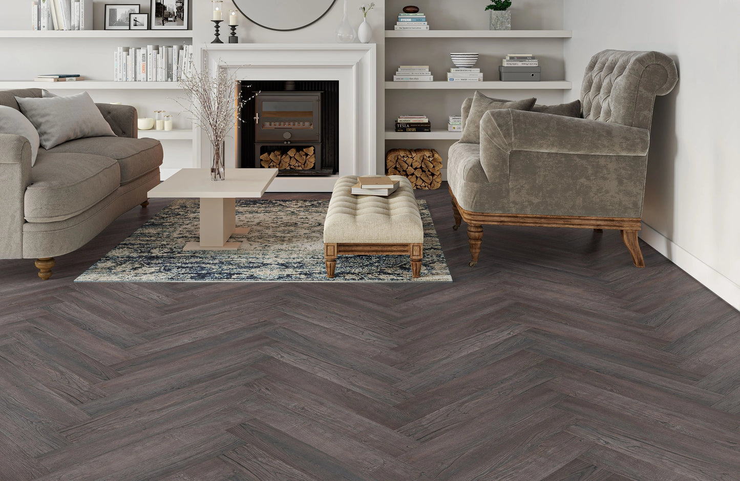 Kingsley 8mm Rustic Grey Oak Herringbone Laminate Flooring