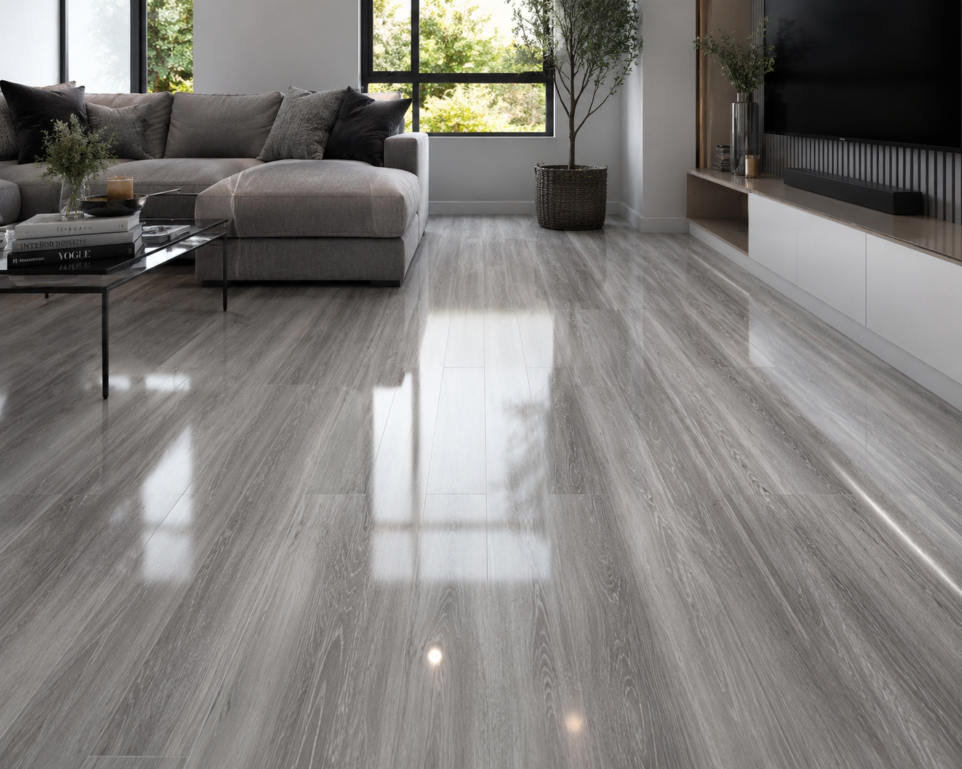 High Gloss Silver Ice Laminate Flooring