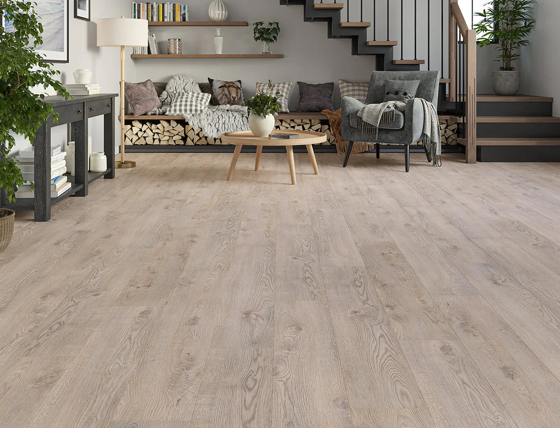 Cool Beige Oak AGT Effect 12mm Laminate Flooring Thalen